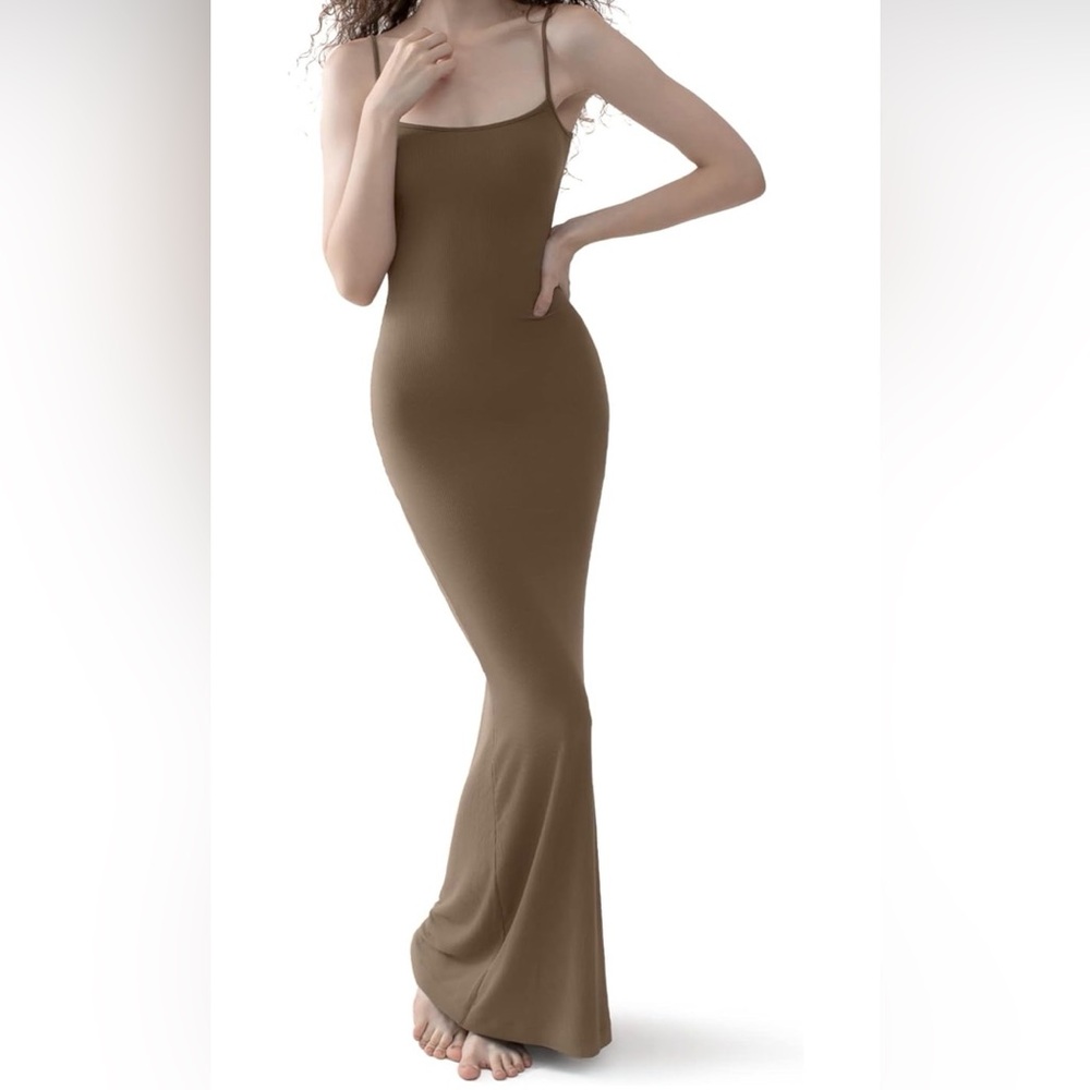 Women's Soft Lounge maxi dress bodycon sundress brown tan dress maxi
